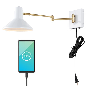 Hygge 16" Swing Arm Modern Midcentury Iron USB Charging Port LED Sconce - JONATHAN Y